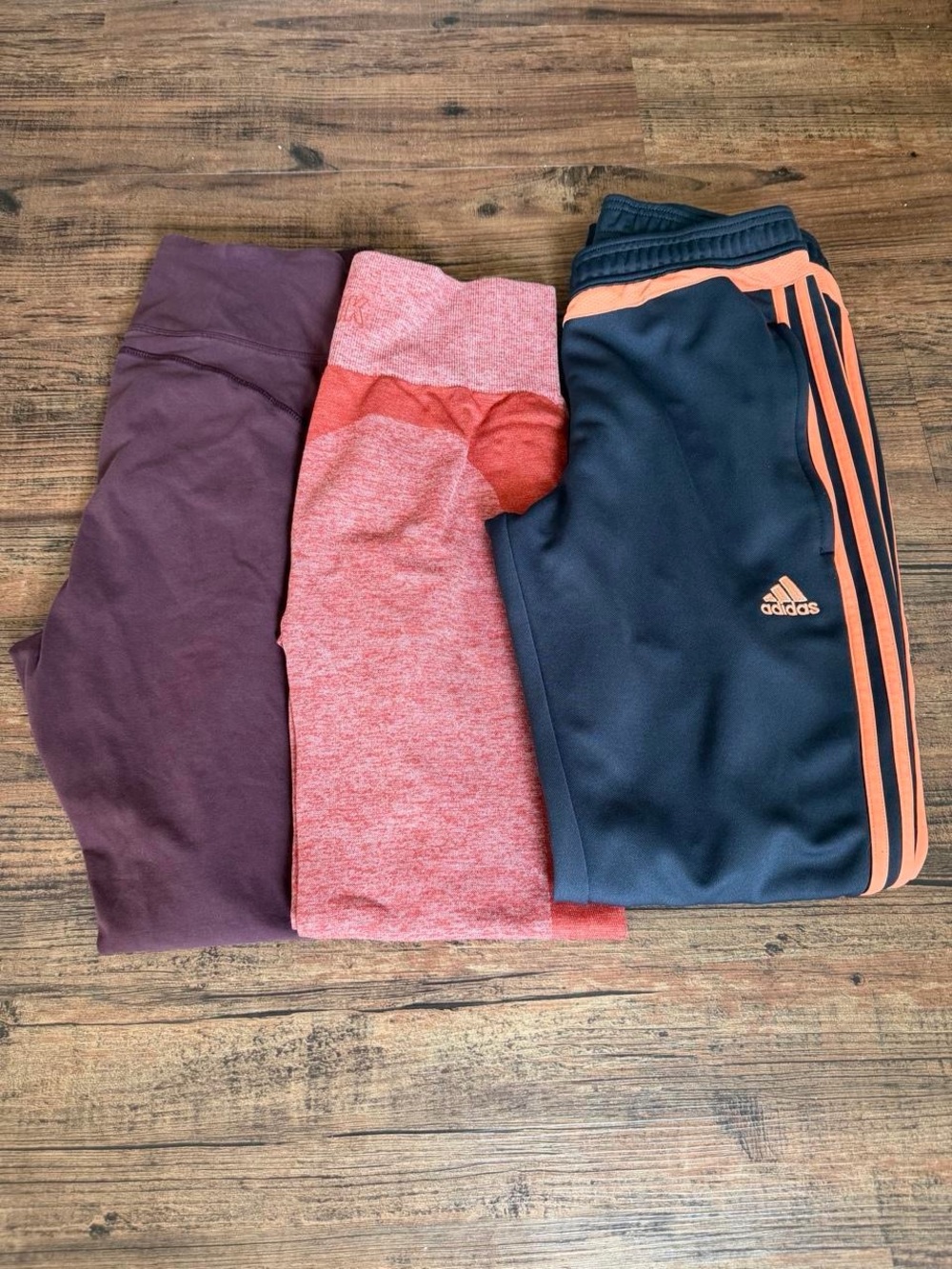 Victoria's Secret Plum and Coral Leggings Trio with Adidas  track pants